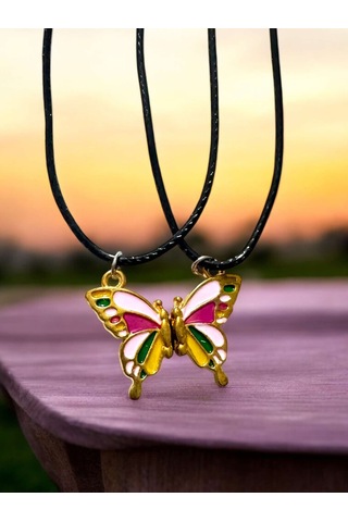 Kelebek Renkli İki Adet Mıknatıslı Çift Sevgili Anahtarlık Çok Renkli