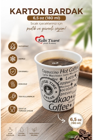 Karton Bardak 6,5 Oz Sızdırmaz Erimez Kokusuz Kullan At Bardak Kağıt Bardak 50
