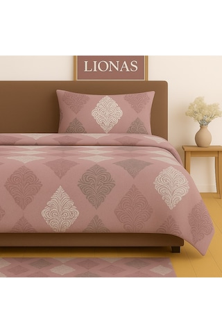 Çift Kişilik Desenli Nevresim + 2 Adet Kapaklı Yastık Kılıfı GÜL KURUSU