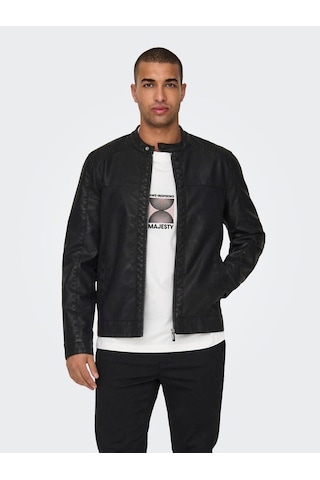 Only & Sons Onsmıke Pu Racer Jacket Otw Vd Noos Siyah Erkek Deri Ceket 22012339 Siyah
