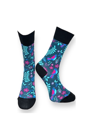 5'li Unısex Çiçek Temalı Karışık Desenli Esnek Nem Alabilen Pamuklu Spor Soket Çoraplar Çok Renkli