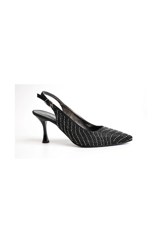 Assortie Siyah Taş Detaylı İnce Topuklu Slingback Kadın Ayakkabı Siyah Taş