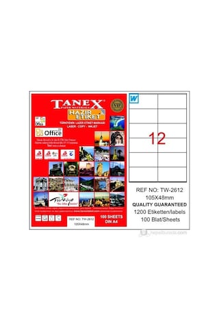 Tanex Tw-2612 105X48 MM Laser Etiket 100 Ad.