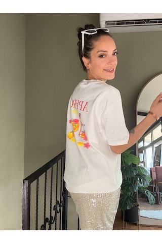 Ali Butik Ekru Aperol Baskılı Tişört
