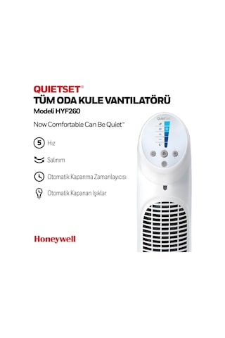 Quietset Hyf260 Salınımlı Kule Tipi Vantilatör, 5 Hız Ayarı, 80 Derece Salınım, Zamanlayıcı Fonksiyonu, Aydınlatma, Otomatik Kapanma, Uzaktan Kumanda