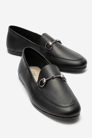 Luvishoes F03 Hakiki Deri Kadın Loafer Ayakkabı Siyah Cilt Siyah