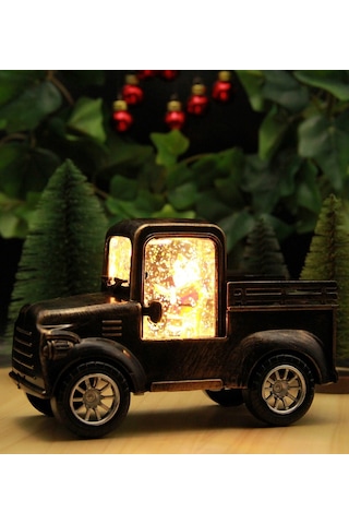 Yılbaşı Kar Küresi Noel Işıklı Dekoratif Noel Baba Kamyonu