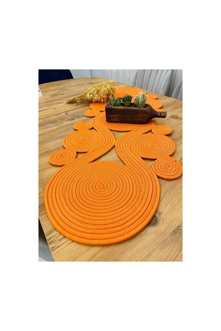 Jüt, Hasır,sarmal Model, Dekoratif Masa Örtüsü, Runner 40x110 Cm, Sehpa Örtüsü, Bohem Tarzı Turuncu Turuncu
