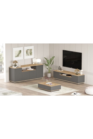 Robin Home Loft Tv Ünitesi Orta Sehpa Konsol 3'lü Set Çam-antrasi