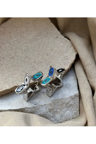 Gümüş Renkli Gözlü Yıldız Küpe