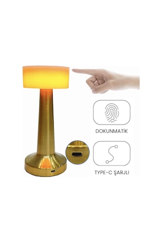 Upway Ayarlanabilir Led Işıklı Dokunmatik Şarjlı Dekoratif Modern Masa Lambası Altın