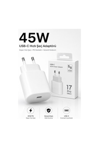 45w Usb-c Hızlı Şarj Adaptörü Beyaz Type-c Çıkışlı Kompakt Güç Adaptörü İphone 15 16 17 Pro Max Uyumlu