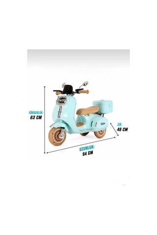 Vespera Pierro Uzaktan Kumandalı 6v Pembe Led Işıklı Arka Sepetli Çocuk Akülü Motor/scooter 3-6 Yaş Mavi