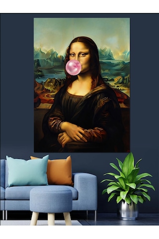 Ahşap Tablo Sakız Şişiren Mona Lisa