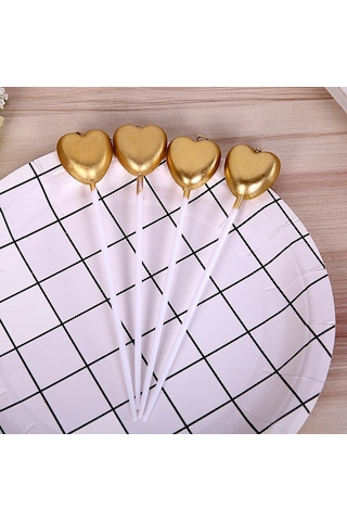 4 Adet Gold Kalpli Pasta Mumu Kalpli Doğum Günü Pasta Mumu Gold Pasta Mumu Kalpli Mum Gold Candle Renkli