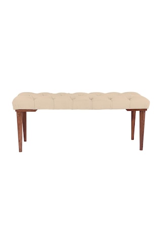 Gazzini Classic Retro Gürgen Ayak Chester Model Kapitoneli Krem Puf Bench - Ceviz Ayak