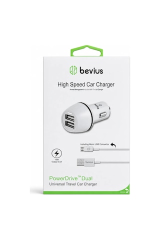 Micro Usb Beyaz 15w Çift Usb Kablolu Araç Şarj Cihazı Bevius Bvs-au514 Stn