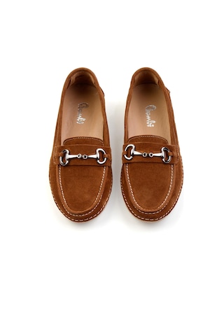 Bambi Taba Hakiki Deri Kadın Loafer Ayakkabı K01028130601 Taba