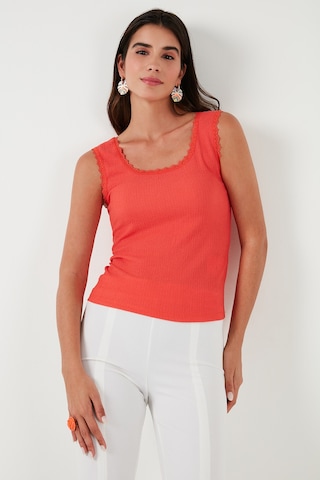 Lela Slim Fit Kalın Askılı Dantelli Kare Yaka Bürümcük Bayan Atlet 5864979 Nar Çiçeği