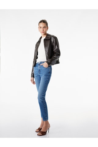 Koton Yüksek Bel Pamuklu Düğmeli Dar Paça Skinny Denim Pantolon - Skinny Push Up Fit Jean Orta İndigo 6sal40192md