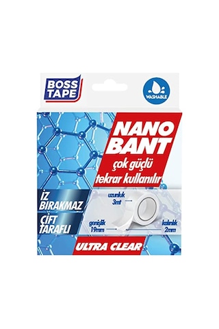 Boss Tape Tarafli Nano Bant, 19 Mm X 3 Mt Boyut, Seffaf Çift