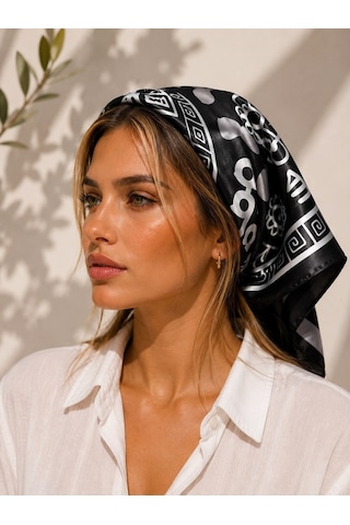 Kumru Studio Siyah Beyaz Desenli Şık Bandana Ve Fular