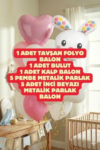 Kız Çocuk Hastane Süsleme Yeni Doğan Oda Süsleme Tavşan Doğum Günü Partisi Malzemeleri Balonları Tavşan Set