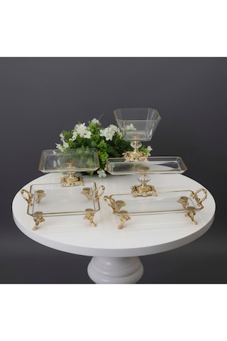 Çnr Home Collection 5 Parça Gold Klasik Ayakli Sunum Seti Gold