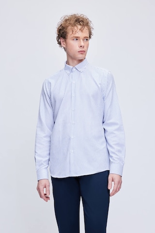 Hatemoğlu Mavi Comfort Fit Çizgili Pamuklu Düğmeli Yaka Uzun Kollu Casual Gömlek 24d19etc0001 65 Mavi