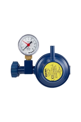 Gok - 90 Derece Dik Çıkışlı  Manometreli Lpg - Gaz Dedantör - Regülat Beyaz