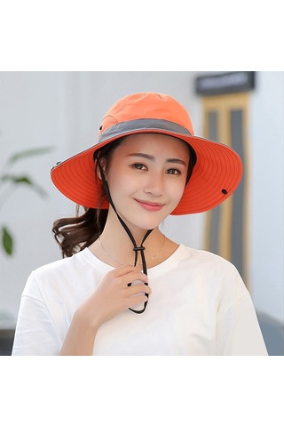 Uv Işınlarına Karşı Koruyucu Geniş Kenarlı Güneş Şapkası - Hafif Ve Konforlu Yaz Aksesuarı Turuncu