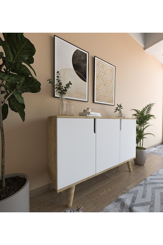 Verona Çok Amaçlı Ahşap Ayaklı Konsol Safir Meşe-beyaz