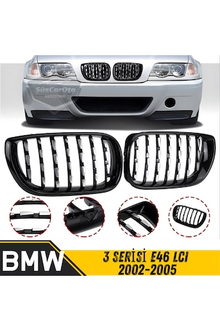 Bmw 3 Serisi E46 Lcı 2002-2005 Uyumlu Ön Panjur Böbrek Krom Izgara Diamond İthal Piano Black 1.sınıf Sağ Sol Takım