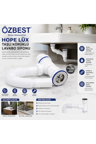 Lüx Paslanmaz Taşlı Körüklü Lavabo Sifon 5492 Çr