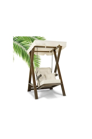 Meda Tekli Ladin Ahşap Salıncak Dış Mekan Bahçe, Teras Salıncağı -krem Krem