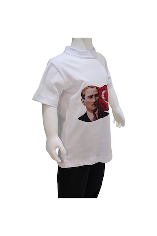 Kostüm Sarayı Ay Yıldızlı Atatürk Baskılı Beyaz Tişört Beyaz