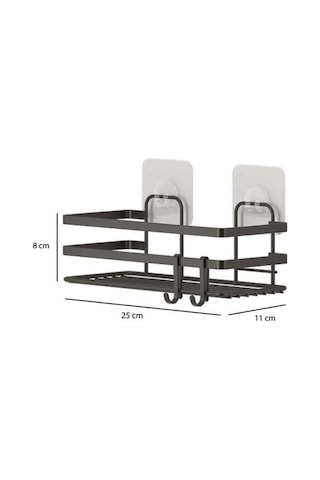 Tekno Tel St-281 Yapışkanlı 2'li Siyah Banyo Rafı Kancalı Deliksiz Duş Şampuanlık Organizer Siyah