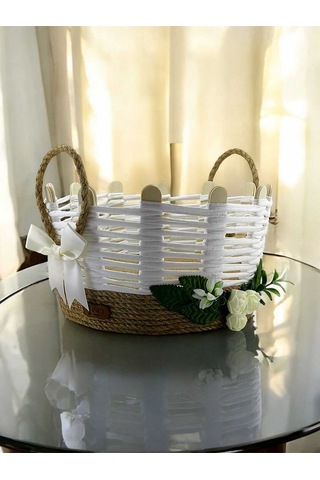 Çok Amaçlı Hasır Sepet Makyaj Organizer Takı Kutusu Banyo Komodin Üstü Düzenleyici Beyaz