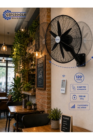 Çifçioğlu Siyah Duvar Vantilatörü 26 İnç 65 Cm Uzaktan Kumandalı 150 Watt