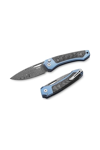 Lionsteel Twain Damascus - Blue Titanium / Carbon Fiber Çakı Mavi