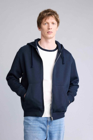 Defacto Relax Fıt Kapüşonlu İçi Yumuşak Tüylü Kalın Kumaş Fermuarlı Sweatshirt D7599AX25AU Lacivert