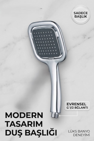 Kare Slim Duş Başlığı Tek Fonksiyonlu İnce El Duşu Krom