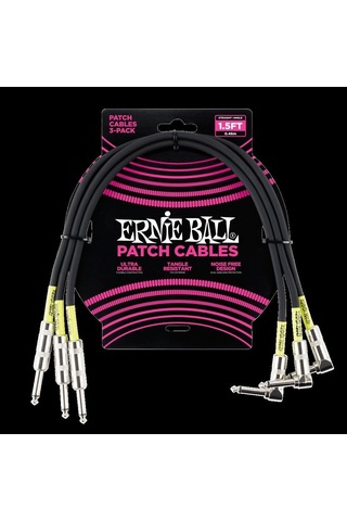 Ernie Ball Düz/açılı Yama Kabloları 18" 3'lü Paket Siyah