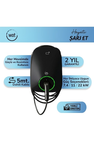 WAT Mobilite WAT Home 22 kW Güç 5mt. Dahili Kablo & Ip55, Ik10- Koruma Seviyeli Ev Şarj Cihazı