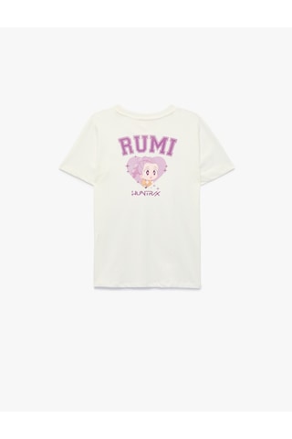 Koton Lisanslı Kpop Demon Hunters Rumi Baskılı Kısa Kollu Bisiklet Yaka Pamuklu Tişört Ekru 7wkg10476ak