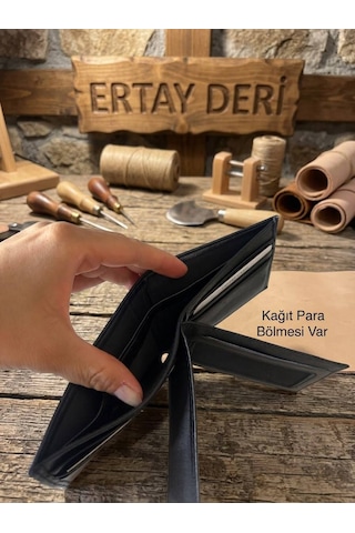 Ertay Deri % 100 Hakiki Deri El Yapımı Siyah Çok Bölmeli Cüzdan & Kartlıkk Siyahhh Açık Siyah