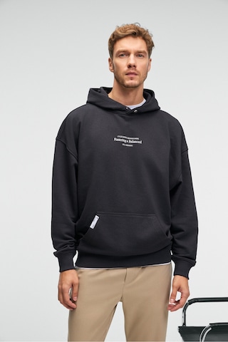 Grımelange CLAY Erkek %100 Pamuk Kapüşonlu Çıtçıtlı Baskılı Cebi Süs Etiketli Antrasit Sweatshirt