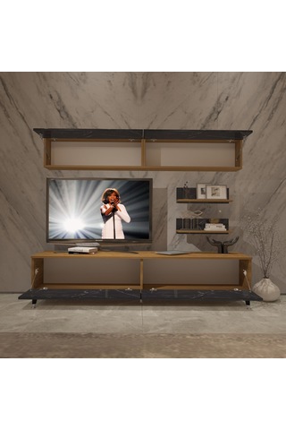 Decoraktiv Eko 5 Mdf Std Silver Tv Ünitesi Tv Sehpası Pera - Siyah Mermer