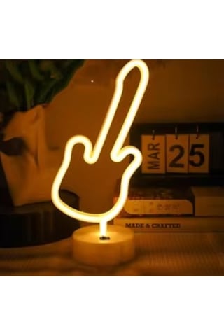 Neon Gitar Masa Lambası Pil+usb Renkli