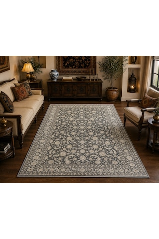 Hoom Rugs Elegant 006 Antrasit Vizon Doğal Elyaf Yansımalı Klasik Desenli Salon Halısı